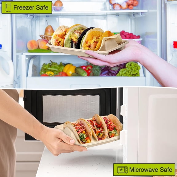100 Pack Disposable Taco Holders, Disposable Taco Plates with Dividers, Compostable Paper Taco Holder Plates Trays, Taco Bar Serving Set for a Party, Taco Night, Taco Tuesday Decorations