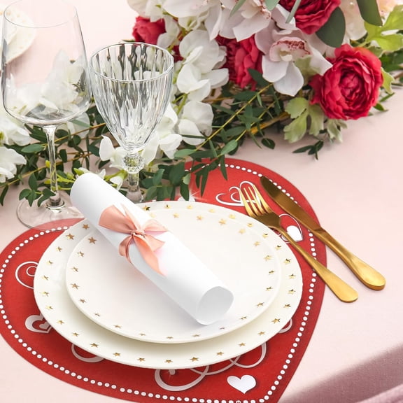 100 Pack Disposable Valentine's Day Paper Placemats 11 x 13 Inch Valentine Red Heart Shaped Mat Bulk Dining Hearts Place Mats for Valentine's Day Home Wedding Holiday Table Setting Decor