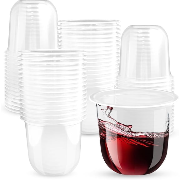 100 Pack Disposable Wine Glasses - 12oz Plastic Wine Cups Disposable Stemless Glasses Clear Party Cups for Cocktail Wedding Birthday Holiday Party Supplies