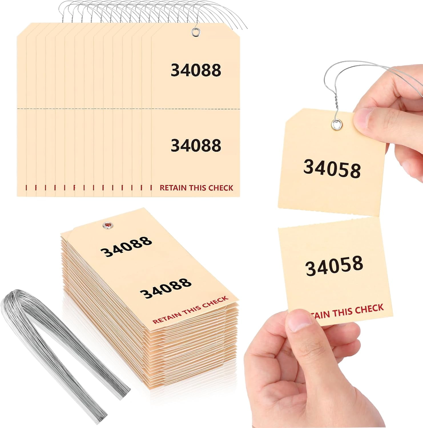 100 Pack Duplicate Auto Park Tags 2 3/8 x 4 3/4 inch with Wire Coat ...