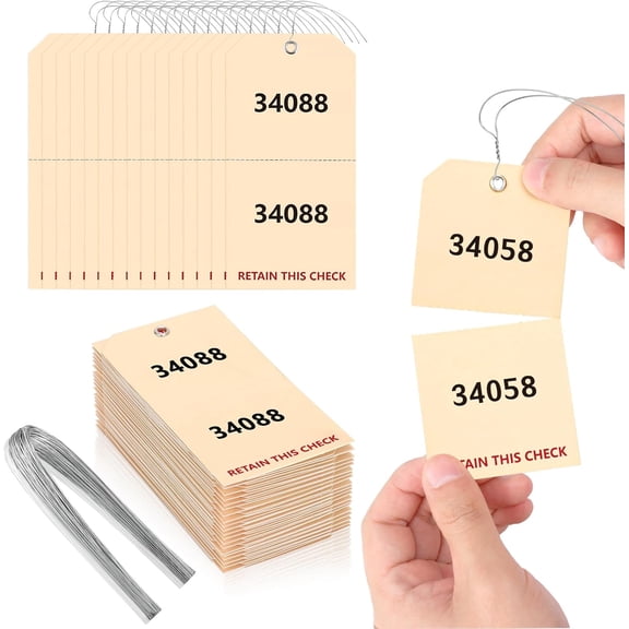 100 Pack Duplicate Auto Park Tags 2 3/8 x 4 3/4 inch with Wire Coat Check Tags for Car Permits Repair Coat Check Tickets Duplicate Consecutively Numbered 230g/ Paper Luggage (100)