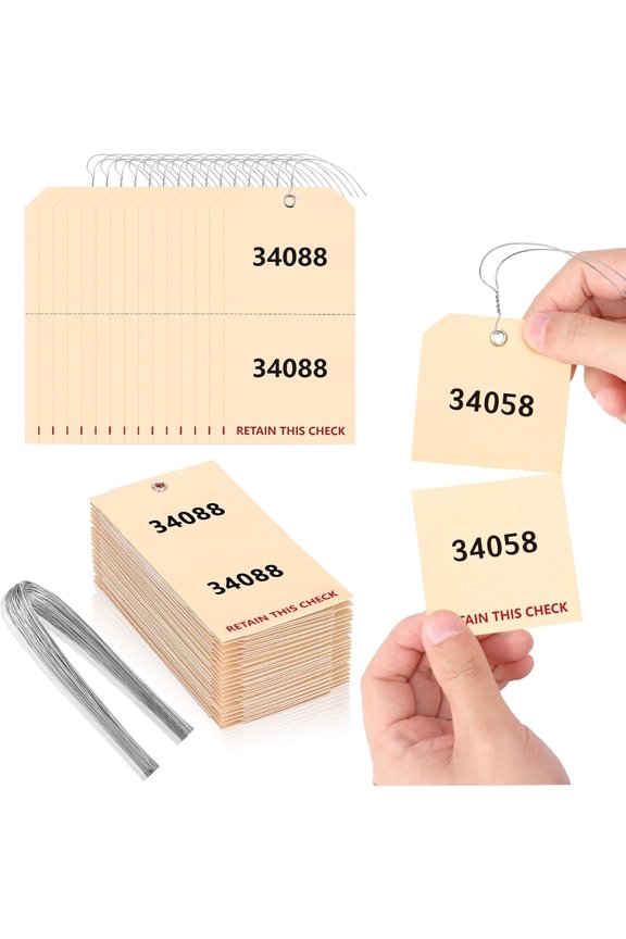 100 Pack Duplicate Auto Park Tags 2 3/8 x 4 3/4 inch with Wire Coat Check Tags for Car Permits Repair Coat Check Tickets Duplicate Consecutively Numbered 230g/ Paper Luggage (100)