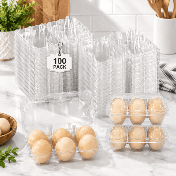 100 Pack Egg Cartons 6 Count - Medium Cheap Bulk Half Dozen Carton For Farmers Market Kitchen Organization And Storage