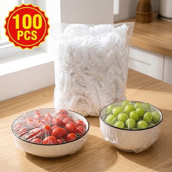 100 Pack Elastic Bowl Covers | Clear Plastic Disposable Bowl Covers with Elastic Edge | Adjustable Bowl Lids Kitchen Wrap Seal Bags for Cover Food