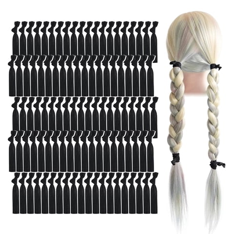 100 Pack Elastic Hair Ties,Soft Ribbon Knotted Ponytail Holders,Black Fabric Ribbon Hair Ties,Elastic Flat No Damage Ponytail Holders,Knotted Hair Bands for Women