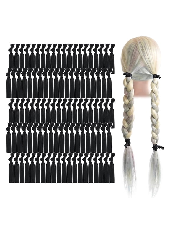 100 Pack Elastic Hair Ties,Soft Ribbon Knotted Ponytail Holders,Black Fabric Ribbon Hair Ties,Elastic Flat No Damage Ponytail Holders,Knotted Hair Bands for Women
