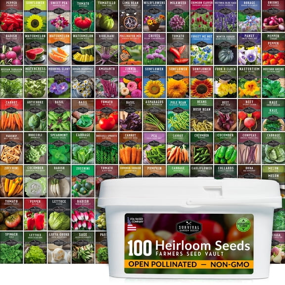 Farmer 100 Pack Vegetable Seeds - Heirloom Full Sun Annual - Emergency Seed Vault