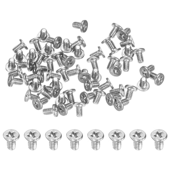 100-Pack Flat Head Machine Screws, M1.2x2mm 304 Stainless Steel Phillips Drive Tiny Screws, Cross Drive Hardware Fastener