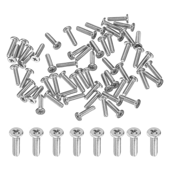 100-Pack Flat Head Machine Screws, M1.6x6mm 304 Stainless Steel Phillips Drive Tiny Screws, Cross Drive Hardware Fastener
