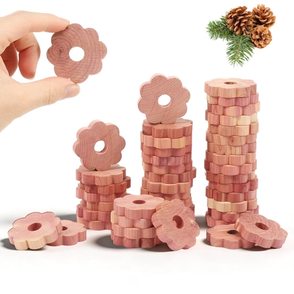 100 Pack Floral Shape Cedar Block Set, 100% Natural Anti Moth Repellent – Aromatic Cedar Rings for Clothes Storage, Wardrobe, Drawer, Suitcase & Shoe Cabinet