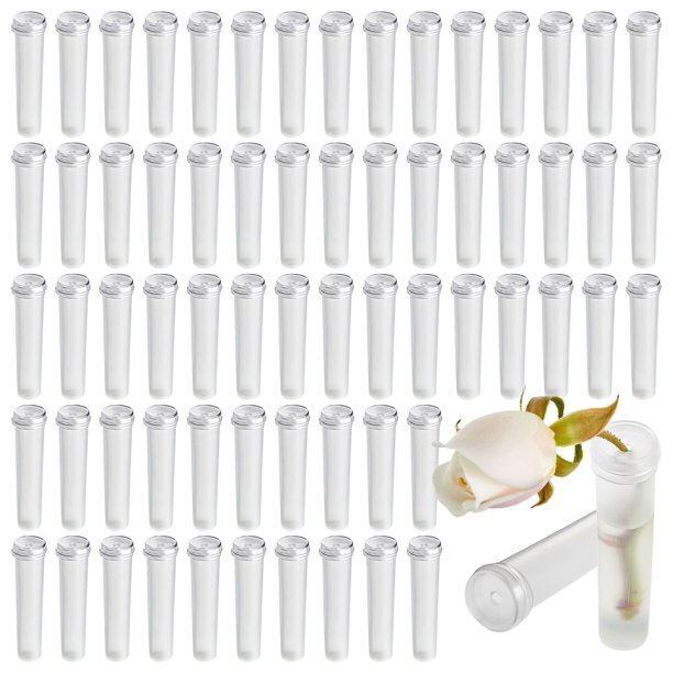 100 Pack Floral Water Tubes for Fresh Flowers, Clear Vials with Caps