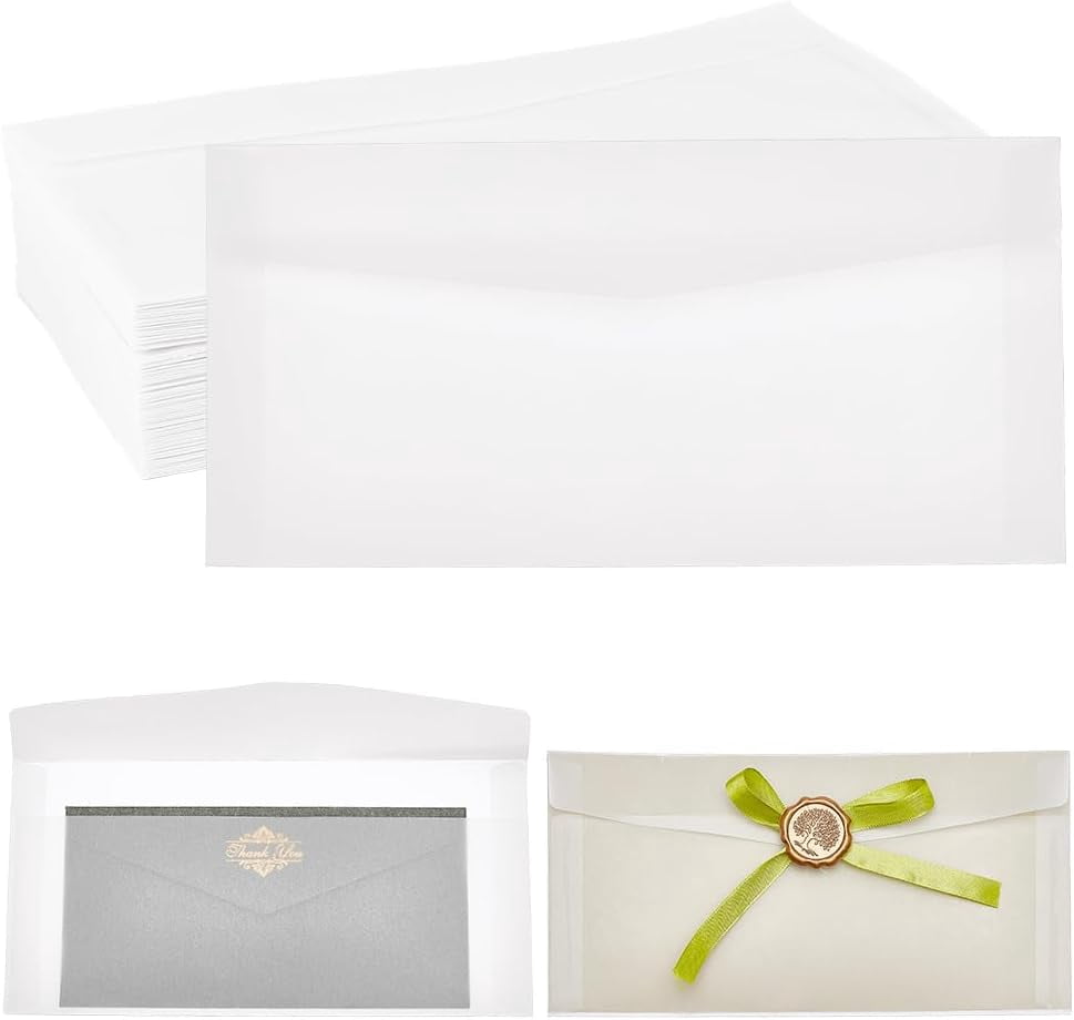 100 Pack Folded Vellum Jackets Vellum Wedding Invitations Wraps Translucent Vellum Wrap Jackets for Wedding Transparent Paper Envelope for Birthday Cards