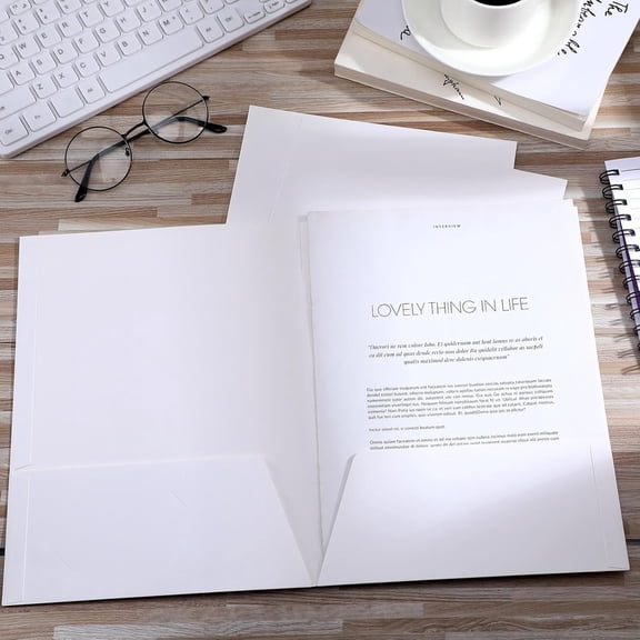 100 Pack Folder with 2 Pocket Glossy Laminated Letter Size Paper Folder with Pocket Bulk Paper Portfolios for School, Teacher, College, Office (White)