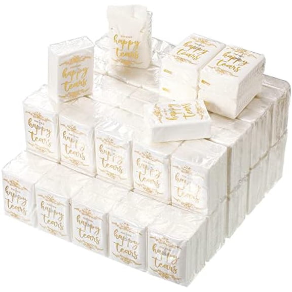100 Pack For Your Happy Tears Wedding Tissues for Guests 3 Ply Pocket Size, Individual Travel Facial Tissue Packs for Wedding Party Favors(Classic)