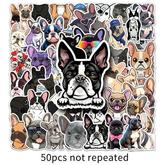 100-Pack French Bulldog Doodle Stickers, Cute Dog Waterproof Vinyl Decals for Water Bottle, Phone Case, Laptop, Journal, Skateboard & Luggage