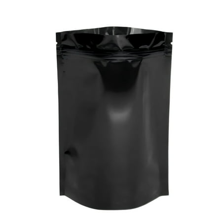 100 Pack Glossy Black Mylar Stand Up Bags - 5.5x7.8 Inches Resealable Smell Proof Pouch Bags, Foil Sealable Zipper Food Storage Packaging Pouches - Glossy Black