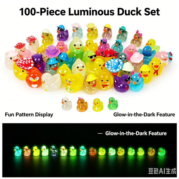 100 Pack Glow in the Dark Multicolor Mini Resin Ducks to Hide, 35 Unique Styles Tiny Duck Figures Bulk for Garden, Terrarium, Potted Plants & Micro Landscape Decor
