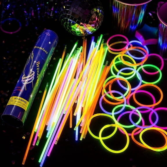 100 Pack Glow Sticks 8 Inch, Neon Light Up Party Favors with Connectors for Kids Adults, Bracelets Necklaces for Weddings Concerts Halloween Camping, PVC