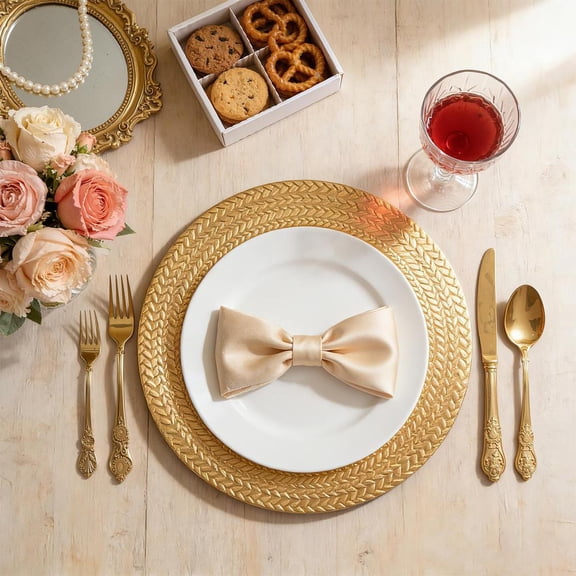 100 Pack Gold Charger Plates 13 Inch Plastic Beaded Round Charger Plates Wedding Table Decoration Reusable Dinner Plate Tray for Birthday Party Holiday Event