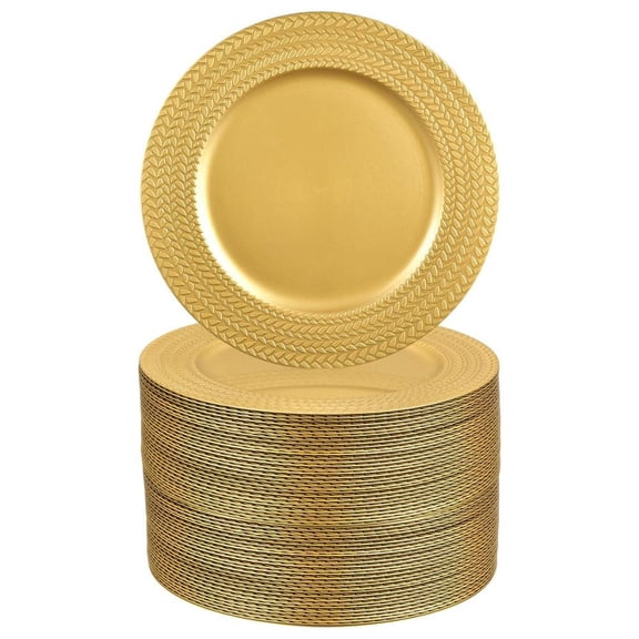 100 Pack Gold Charger Plates, 13 Inch Round Charger Plates with Hammered Rim, Plastic Charger Plate for Wedding Dinner Party Event Decoration