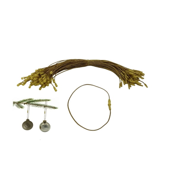 100 Pack Gold Christmas Ornament Precut String Hangers with Snap Fastener