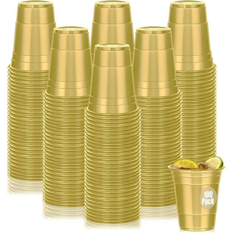 100 Pack Gold Plastic Cups 16 oz,Disposable Cups for Party,Heavy Duty  Drinking Cups, Graduation Shot Cup for Wedding Birthday Beer Taste Serving  Snack ...