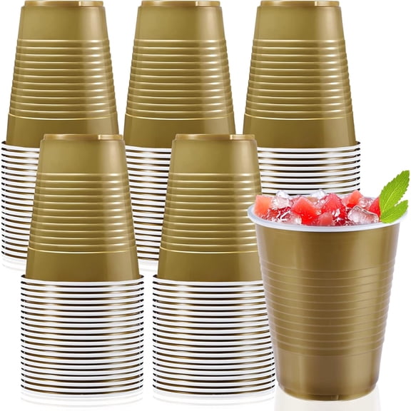 100 Pack Gold Plastic Cups, 18 oz Gold Graduation Cup,Plastic Party Cups,Disposable Cup for Party Wedding Birthday Graduation Family Gatherings Festive Celebrations
