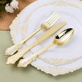 thumbnail image 1 of 100 Pack Gold Plastic Silverware with Pre Rolled Napkins for 100 Guests, Heavyweight Gold Disposable Utensils Sets Includes 300 Plastic Cutlery, and 100 Napkins for Party & Wedding, 1 of 6