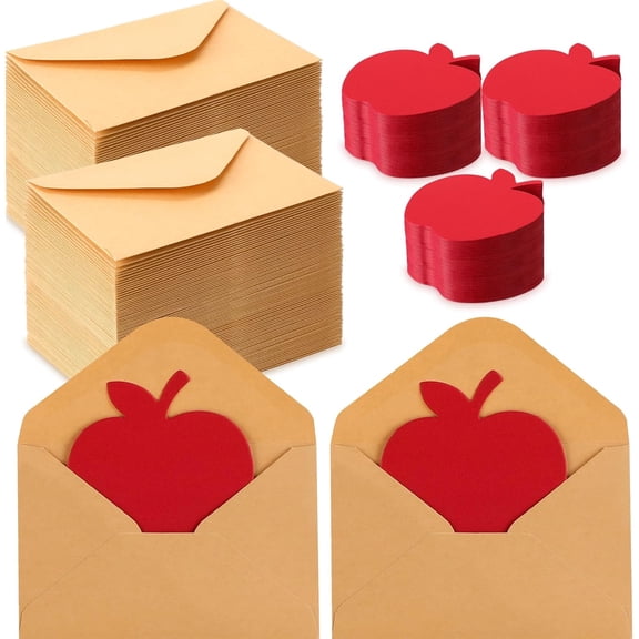 100 Pack Graduation Mini Envelopes with Apple Shaped Gift Cards Blank Thank You Cards for Teachers, Classroom Student Notes