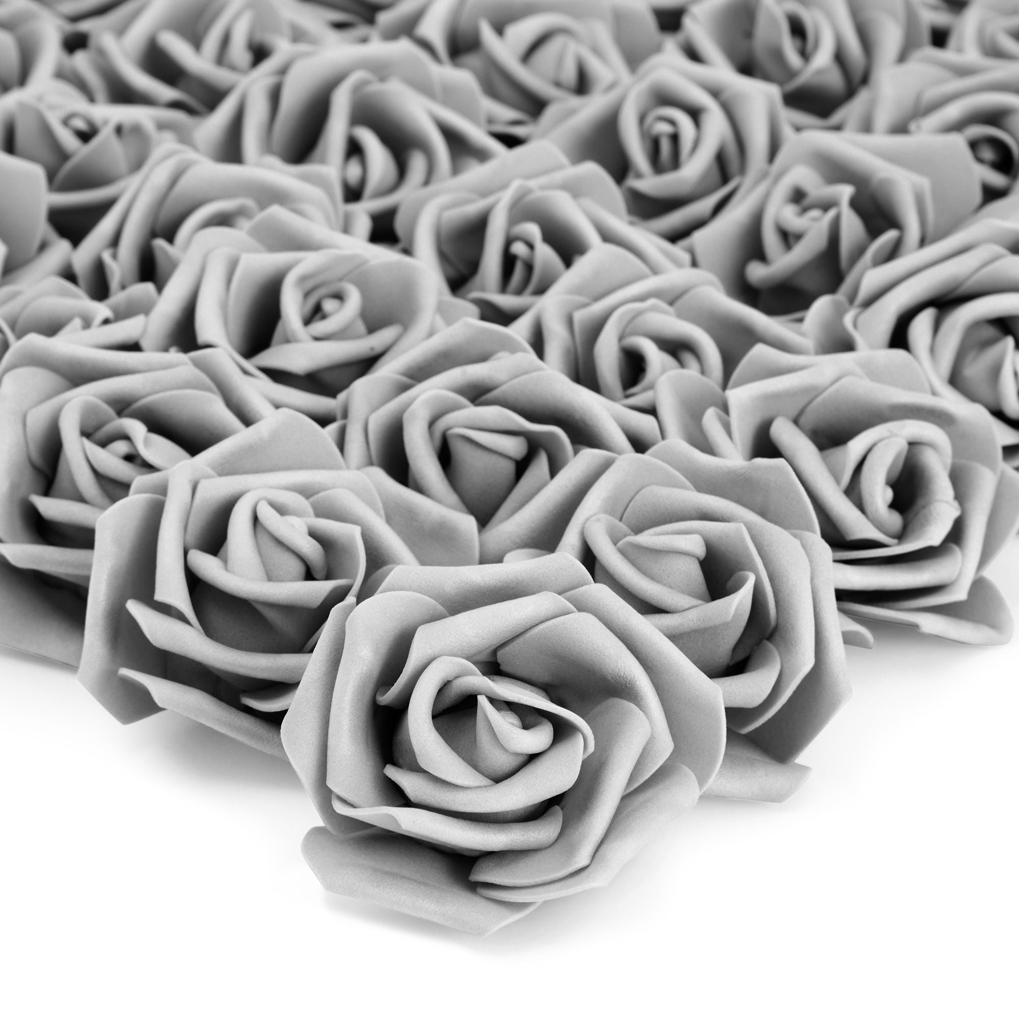 100 Pack 3 Grey Rose Fake Flower Heads for DIY Crafts, Weddings and Decor - Gray