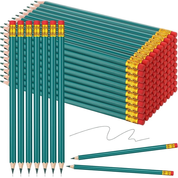 100 Pack Green Colored Pencils with Eraser, Presharpened, Checking, Correcting, Grading, Drawing, Art, Map Coloring, Tests, Gifting