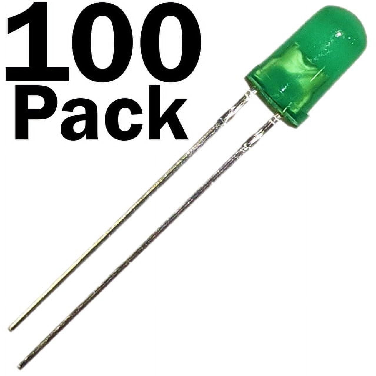 100 Pack Green Diffused Lens LEDs, 5mm Diameter Round Bulb, 2-Pin Light Emitting Diodes for DIY Hobby or Other Electronic Projects