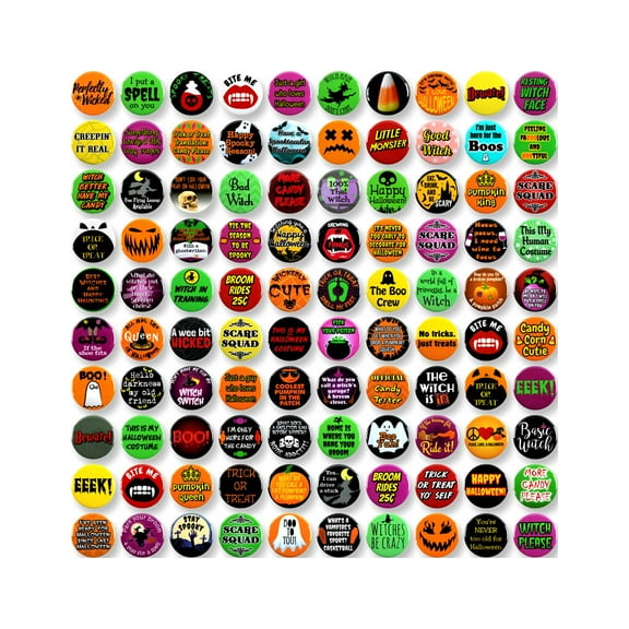 100 Pack - Happy Halloween Mega Party Pack Pinback Buttons - 1.5 Inch
