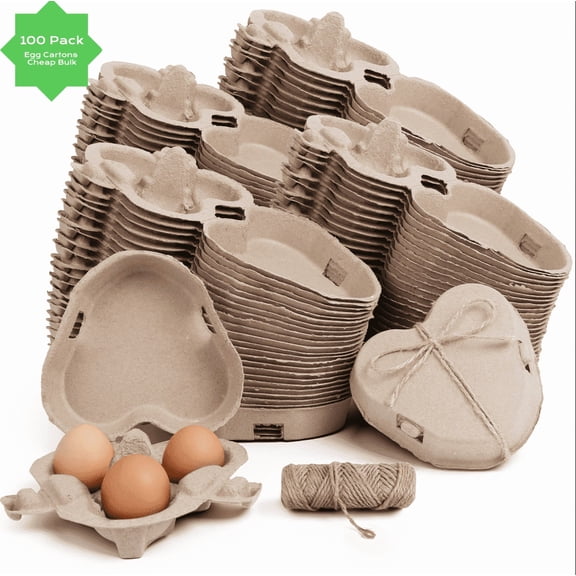 100 Pack Heart Shaped Egg Cartons Cheap Bulk, 3 Count Egg Storage Containers Holder for Valentine's Day & Easter Gift, Reusable Natural Paper Pulp Egg Holder for Home Kitchen Baking Storage