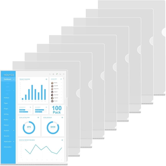 100 Pack Heavy Duty Clear Document Folders, L-Type Folder Plastic Paper ...