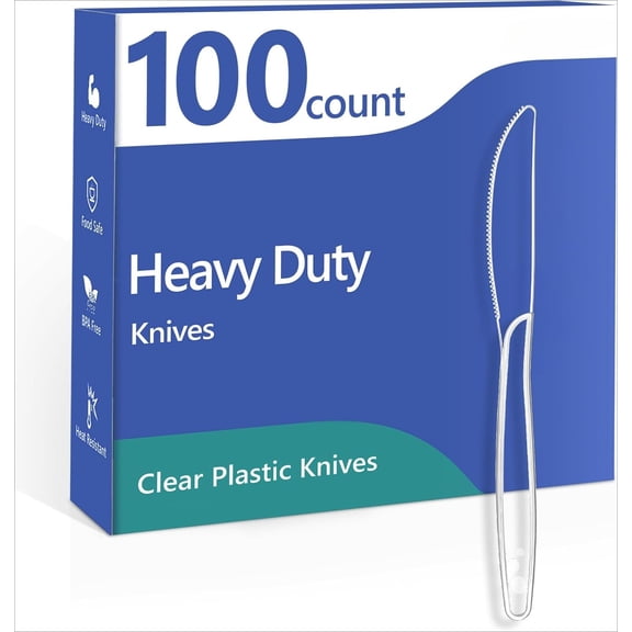100-Pack Heavy Duty Disposable Plastic Knives - BPA-Free, Clear & Heat Resistant Cutlery for Parties & Everyday Use