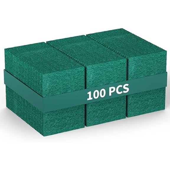 100 Pack Heavy Duty Scouring Pads 3x4 Inch – Green Scrubbing Pads, Non Scratch Bulk Scrub Pads for Kitchen, Dishes, Pots, Pans, Grill & Household Cleaning – Reusable Multipurpose Scrubber Pads