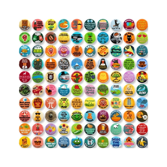 100 Pack - Hilarious Jokes And Funny Puns Megapack Pinback Buttons - 1.5 Inch