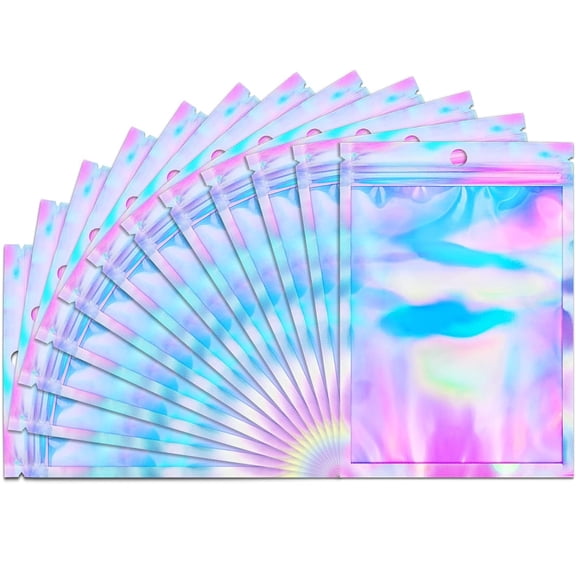 100 Pack Holographic Bags, 4x6 Inches Resealable Smell Proof Mylar Bags with Zipper, Rainbow Color Packaging Bags for Food Storage Jewelry Organizer, Small Business Retail Smell Proof Pouches