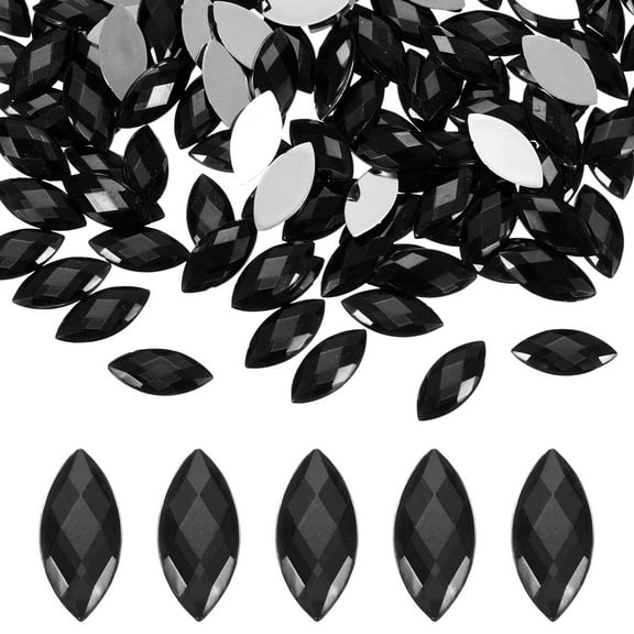 100-Pack Horse Eye Rhinestone, 15x7mm Acrylic Flat Back Rhinestones Stickers for DIY Craft/Jewelry [Black]