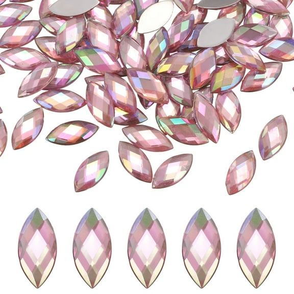 100-Pack Horse Eye Rhinestone, 15x7mm Acrylic Flat Back Rhinestones Stickers for DIY Craft/Jewelry [Light Pink AB]