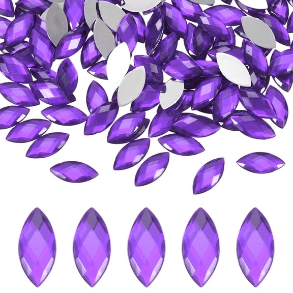 100-Pack Horse Eye Rhinestone, 15x7mm Acrylic Flat Back Rhinestones Stickers for DIY Craft/Jewelry [Purple]
