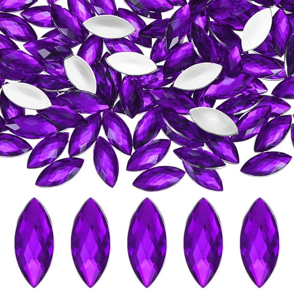 100-Pack Horse Eye Rhinestone, 20x9mm Acrylic Flat Back Rhinestones Stickers for DIY Craft [Dark Purple]