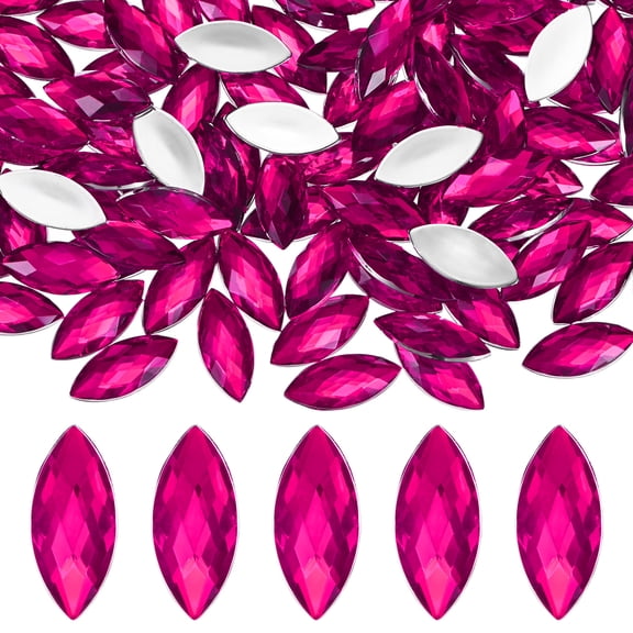 100-Pack Horse Eye Rhinestone, 20x9mm Acrylic Flat Back Rhinestones Stickers for DIY Craft [Rose Red]