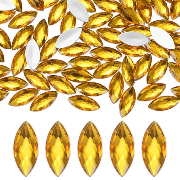 100-Pack Horse Eye Rhinestone, 20x9mm Acrylic Flat Back Rhinestones Stickers for DIY Craft [Yellow]
