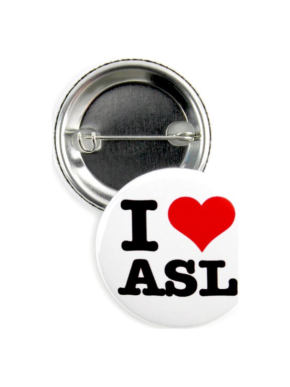 100 Pack - I Love 'Heart' ASL - Deaf Pride American Sign Language Pinback Button Badges - 1.5 Inch Round