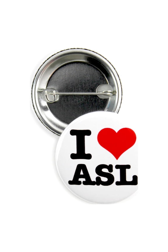100 Pack - I Love 'Heart' ASL - Deaf Pride American Sign Language Pinback Button Badges - 1.5 Inch Round