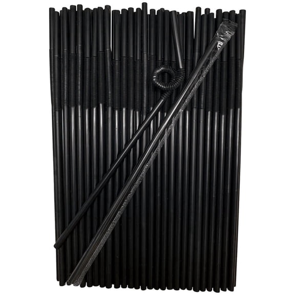 100 Pcs Black Plastic Straws Individually Wrapped Flexible Drink Straws 10.2×0.2 Disposable Long Straws for Summer Birthday Wedding Party