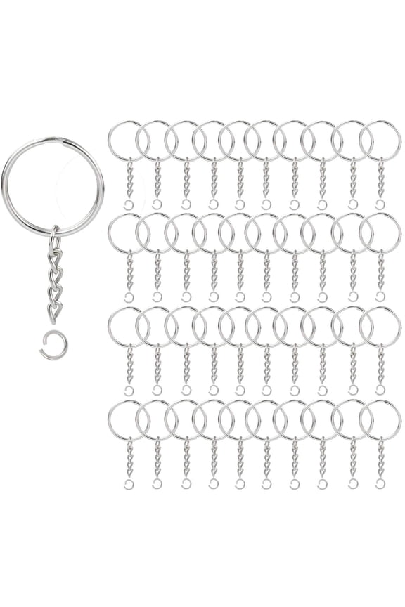 100 Pack Key Ring with Chain and Open Jump,1 inch Split Round Keychain Rings Bulk for Craft Making Jewelry