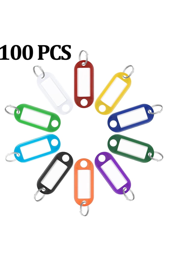 100 Pack Key Tags with Ring,Tough Plastic Key Tags with Split Ring Label Window, Assorted Colors